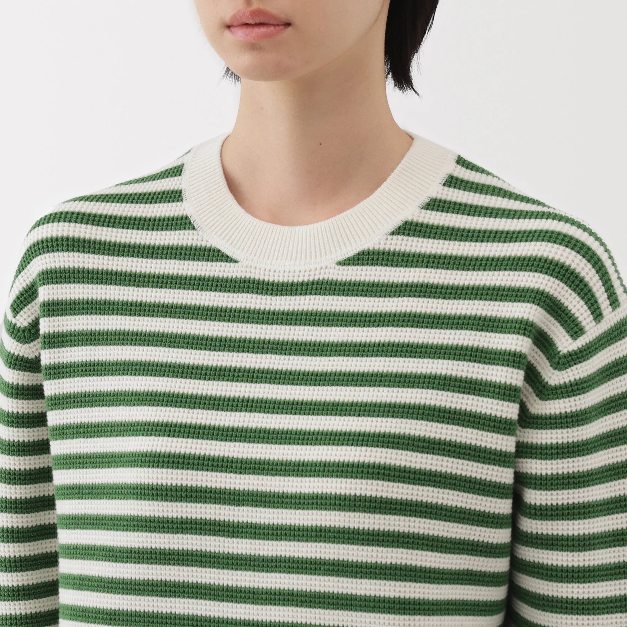 Women's Washable Waffle Knit Crew Neck Striped Sweater