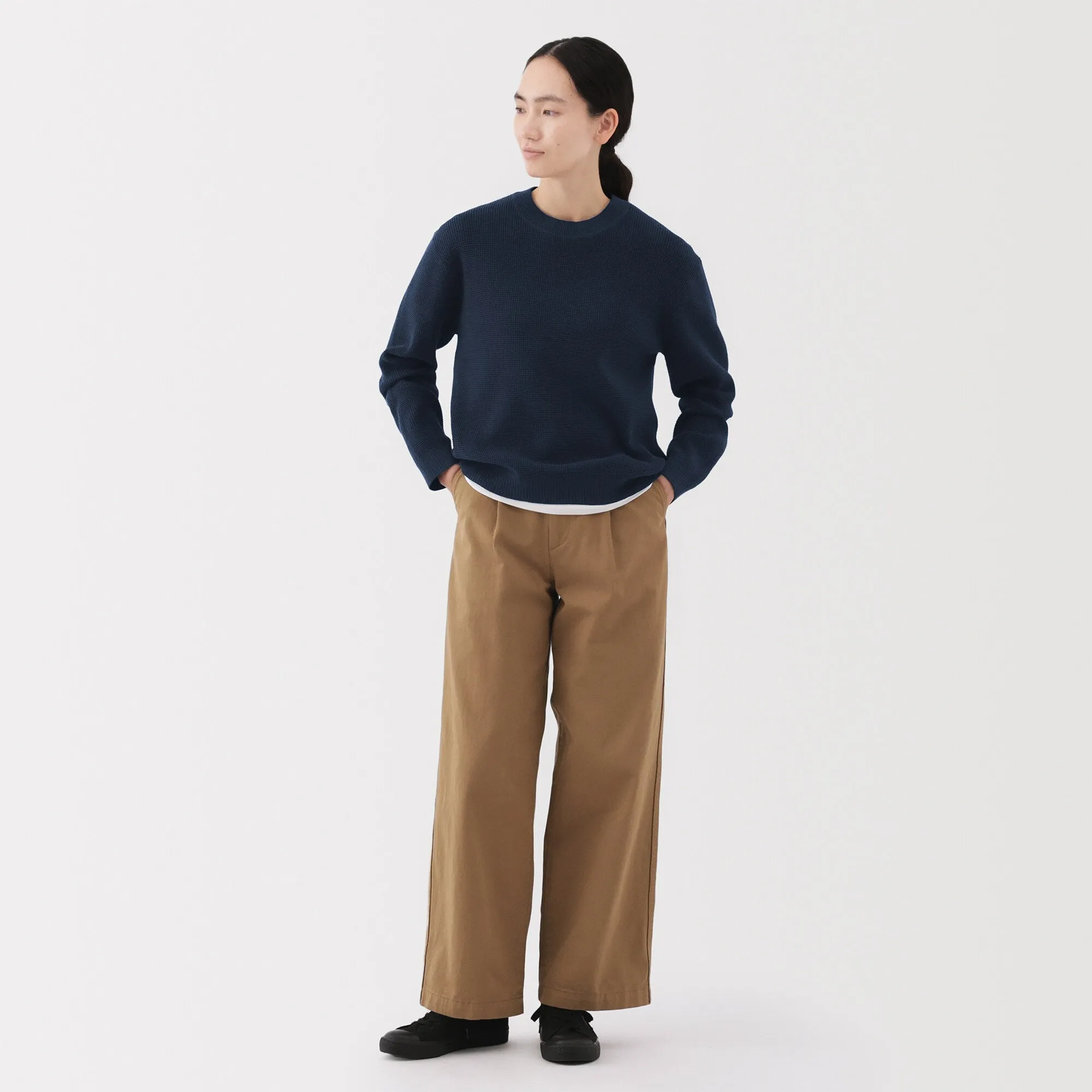 Women's Washable Waffle Knit Crew Neck Sweater