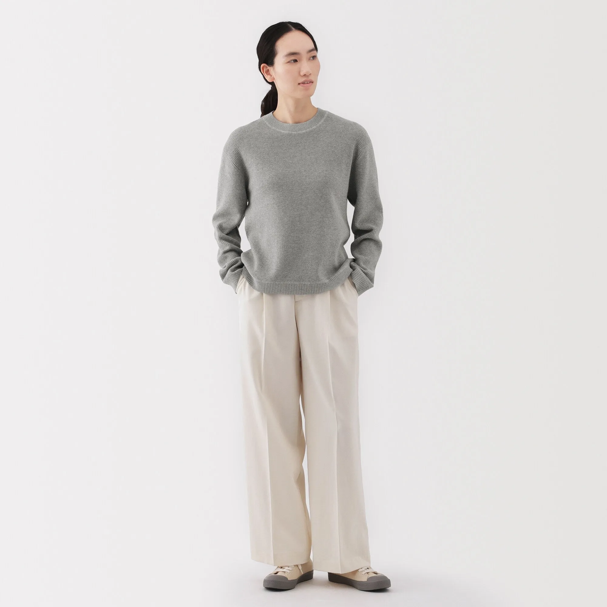 Women's Washable Waffle Knit Crew Neck Sweater