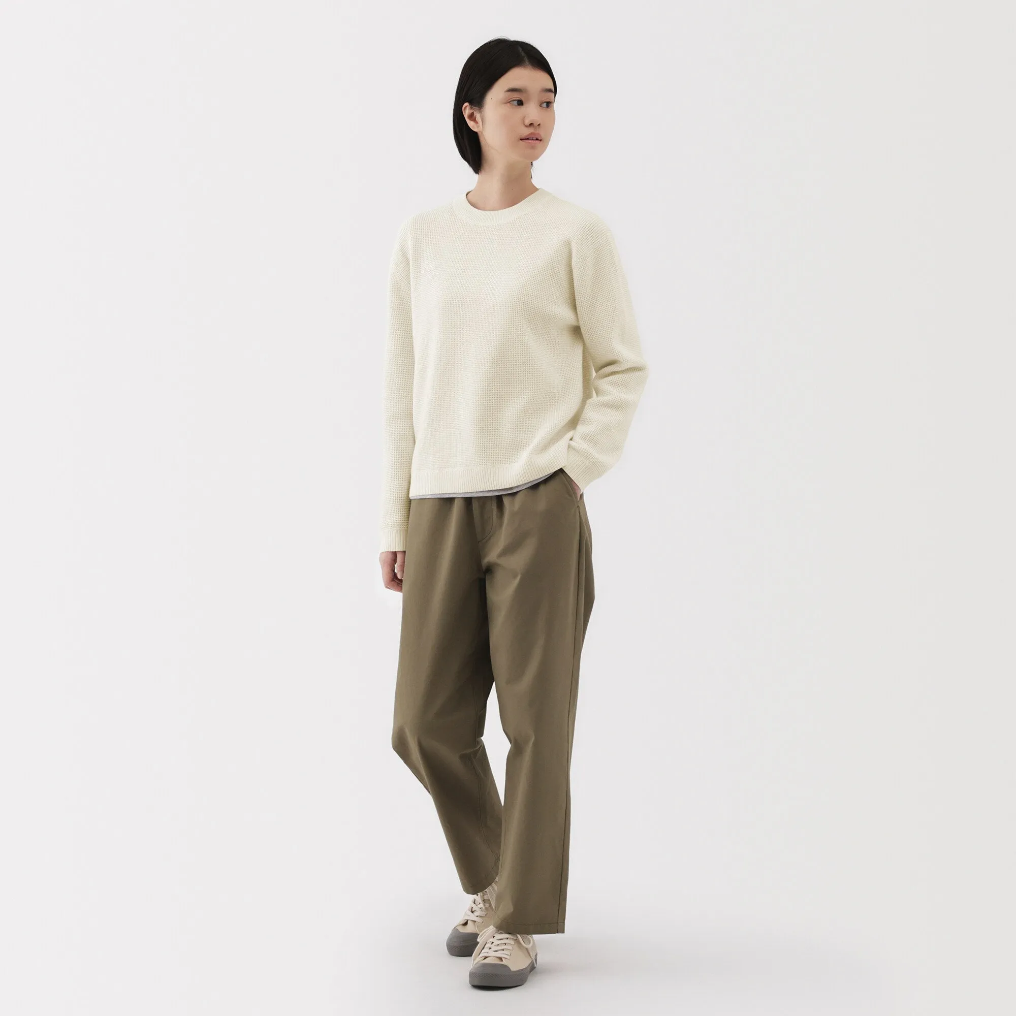 Women's Washable Waffle Knit Crew Neck Sweater