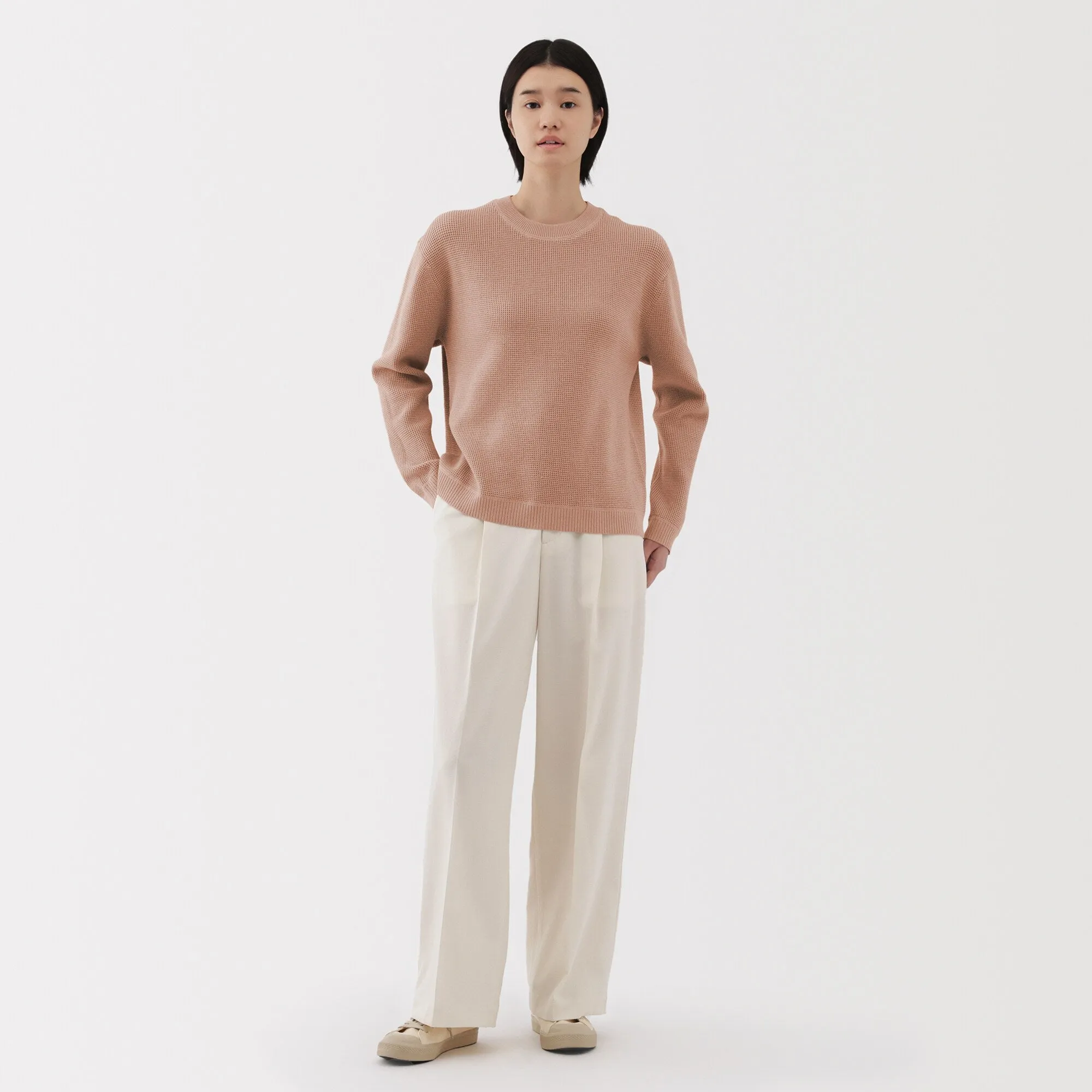 Women's Washable Waffle Knit Crew Neck Sweater