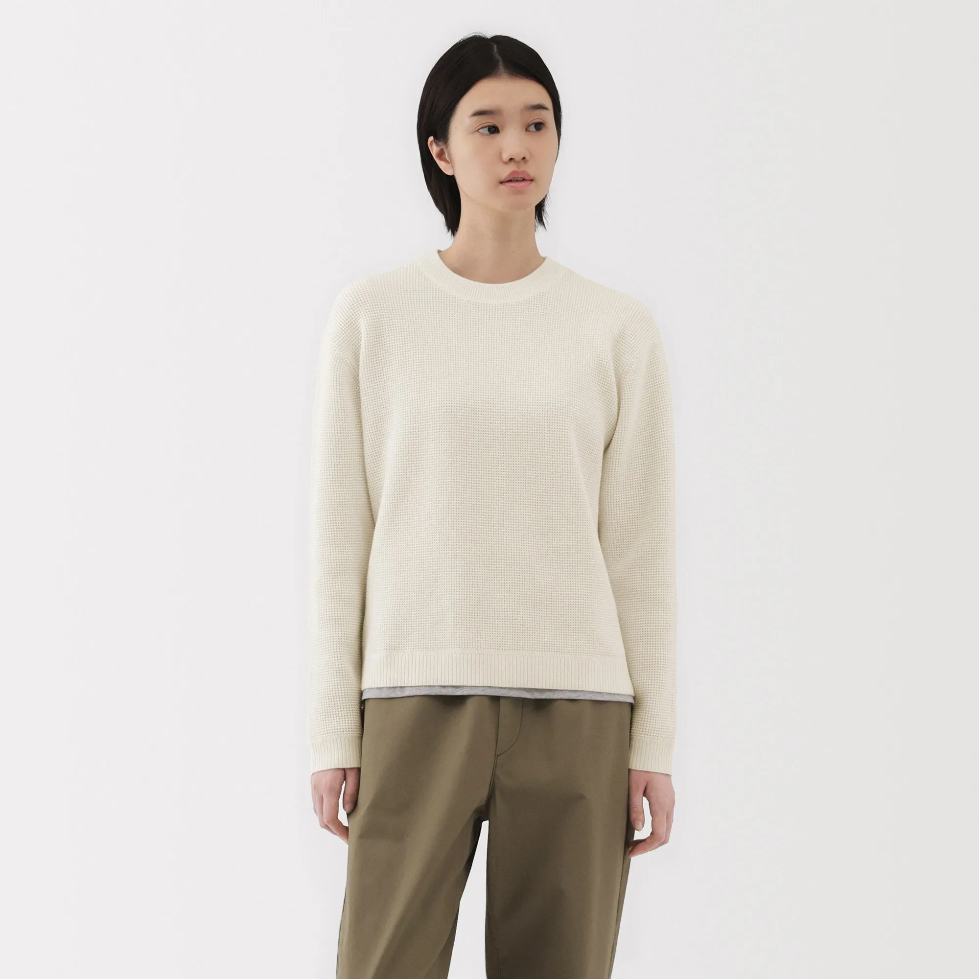 Women's Washable Waffle Knit Crew Neck Sweater