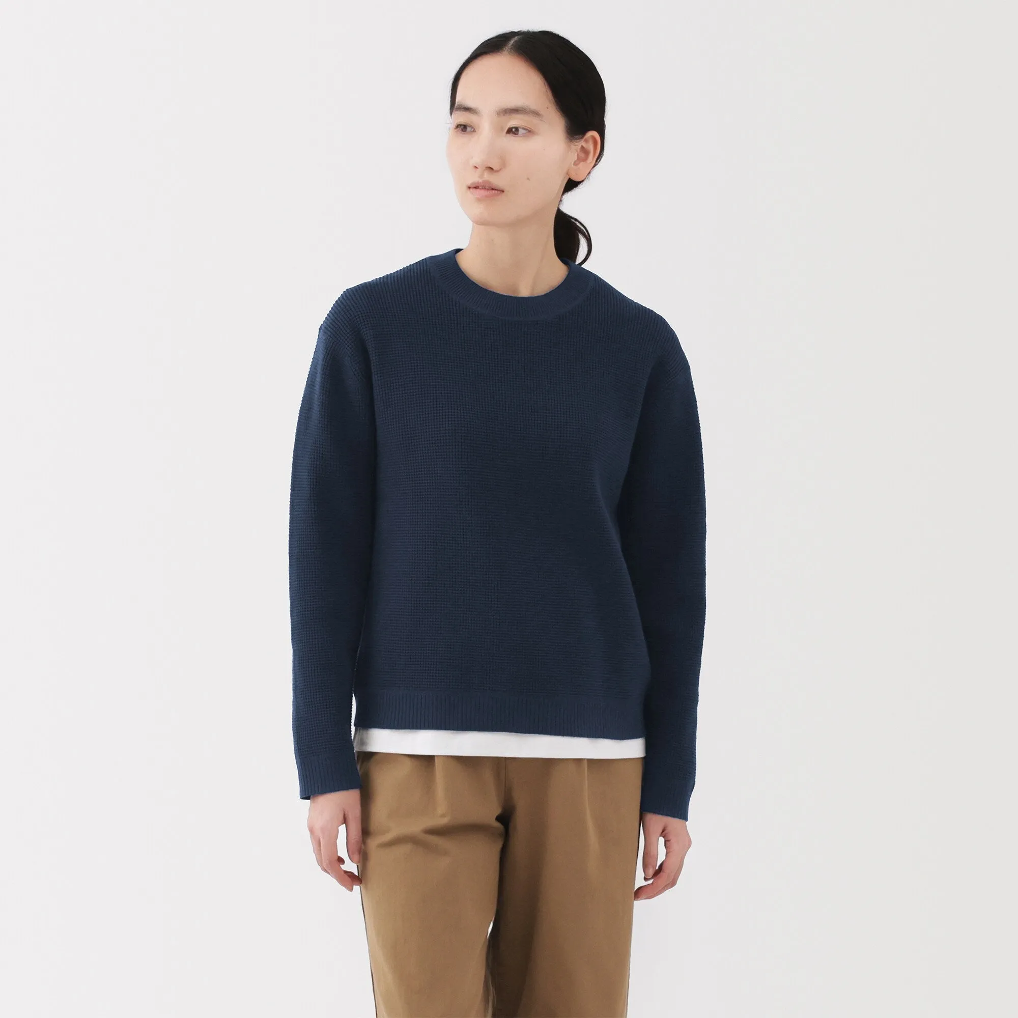 Women's Washable Waffle Knit Crew Neck Sweater
