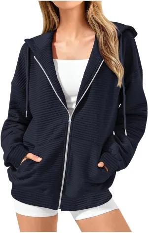 Womens Zip Up Hoodies Y2K Sweatshirts Long Sleeve Oversized Hooded Jackets with Pocket Fall Outfits 2024 Trendy