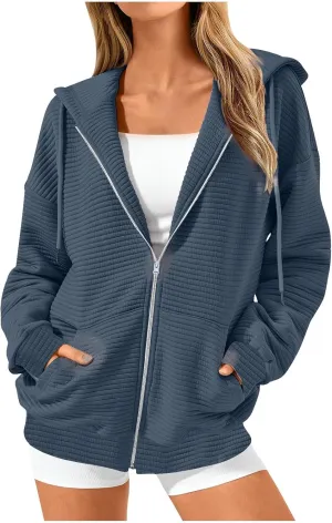 Womens Zip Up Hoodies Y2K Sweatshirts Long Sleeve Oversized Hooded Jackets with Pocket Fall Outfits 2024 Trendy