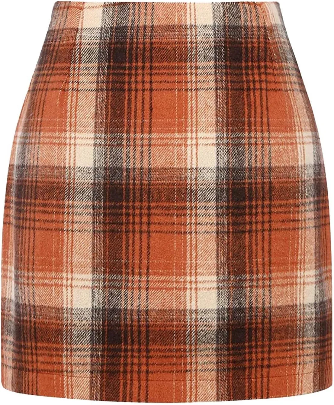 Wool Skirts for Women Trendy, Womens Wool Plaid Mini Skirt Fall Winter High Waisted Bodycon Pencil Skirt