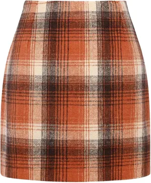 Wool Skirts for Women Trendy, Womens Wool Plaid Mini Skirt Fall Winter High Waisted Bodycon Pencil Skirt