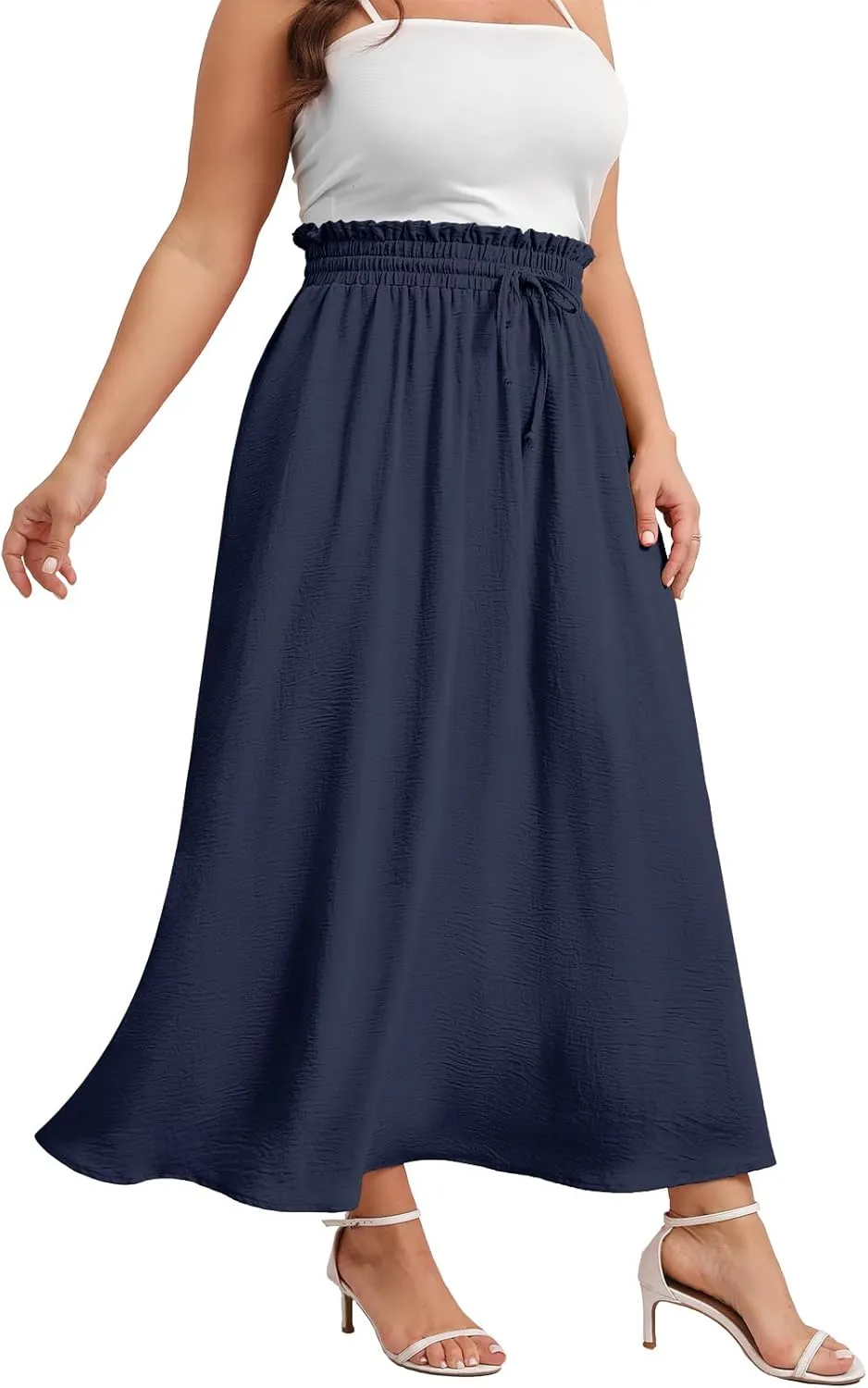 Xpenyo Womens Plus Size Maxi Skirts Summer Elastic High Waisted Boho Casual Beach Flowy Swing Long Skirts with Pockets