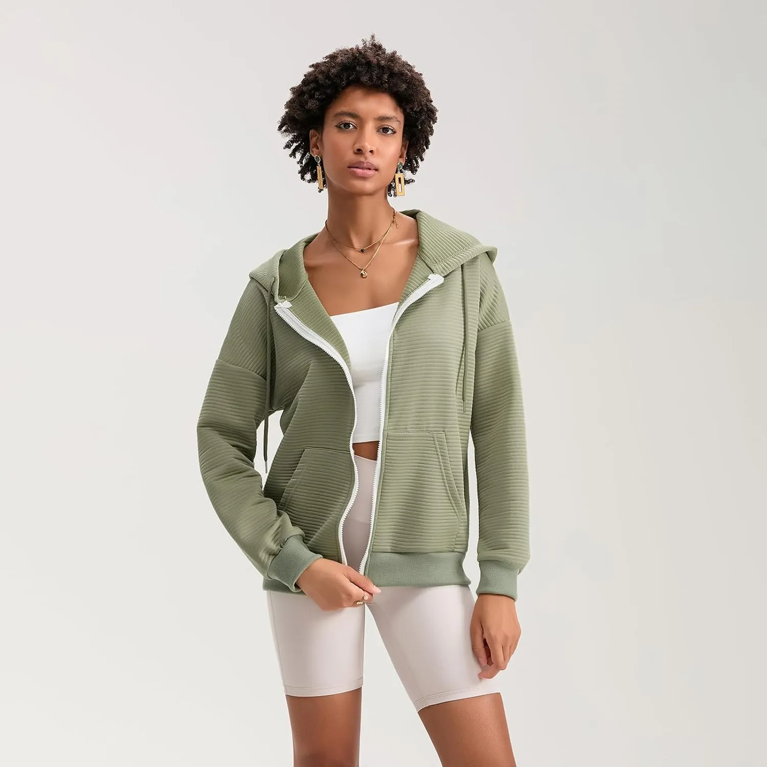 Yuemengxuan Womens Zip Up Hoodies Long Sleeve Oversized Sweatshirts Casual Jackets Sweater Spring Outfits 2025 Fashion