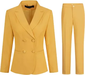 YUNCLOS Women's 2 Piece Double Breasted Suit Set Two Button Blazer and Pants