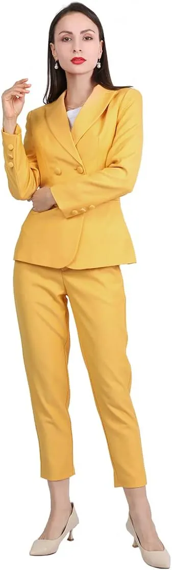 YUNCLOS Women's 2 Piece Double Breasted Suit Set Two Button Blazer and Pants