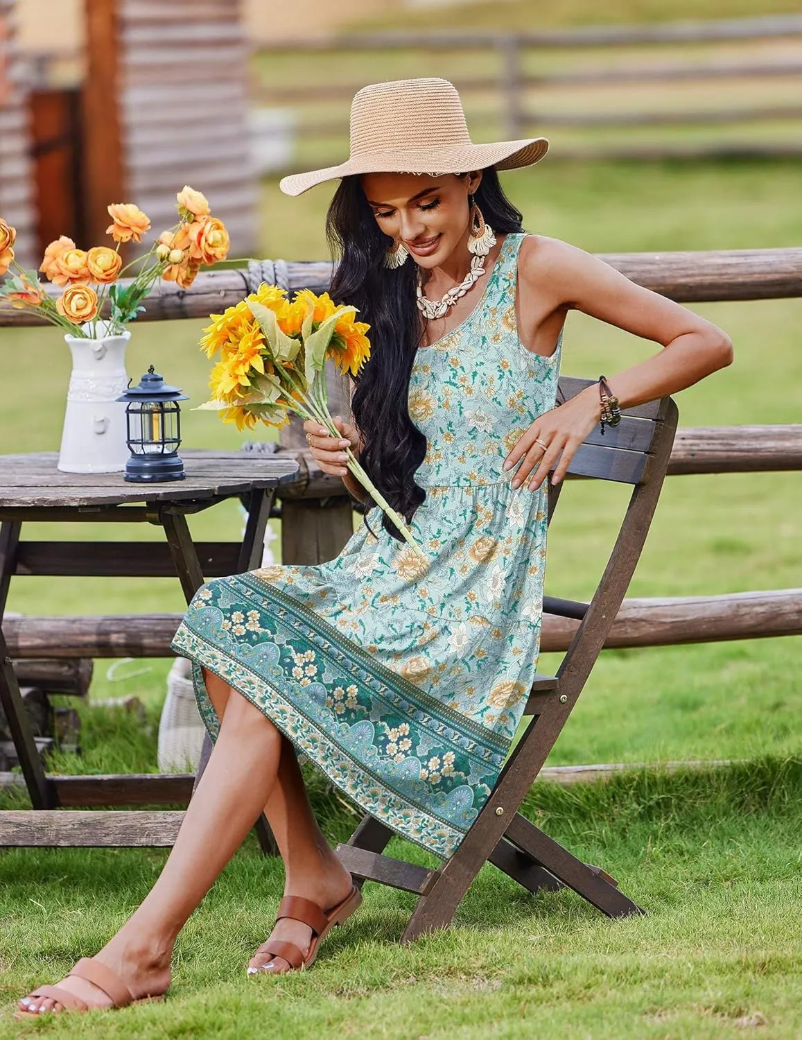 Zeagoo Womens Summer Sundress Boho Floral Casual Tank Dresses with Pockets Sleeveless Tiered Swing A Line Beach Dress