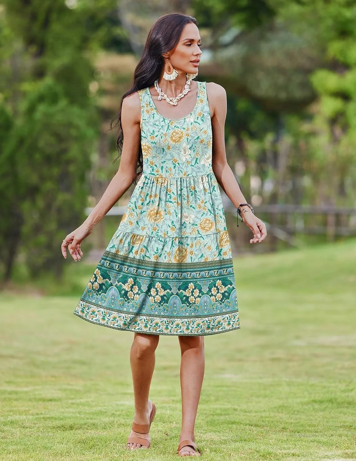 Zeagoo Womens Summer Sundress Boho Floral Casual Tank Dresses with Pockets Sleeveless Tiered Swing A Line Beach Dress