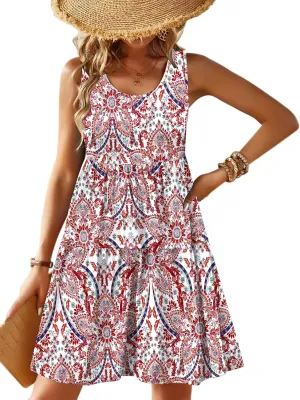 Zeagoo Womens Summer Sundress Boho Floral Casual Tank Dresses with Pockets Sleeveless Tiered Swing A Line Beach Dress