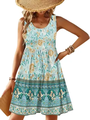 Zeagoo Womens Summer Sundress Boho Floral Casual Tank Dresses with Pockets Sleeveless Tiered Swing A Line Beach Dress
