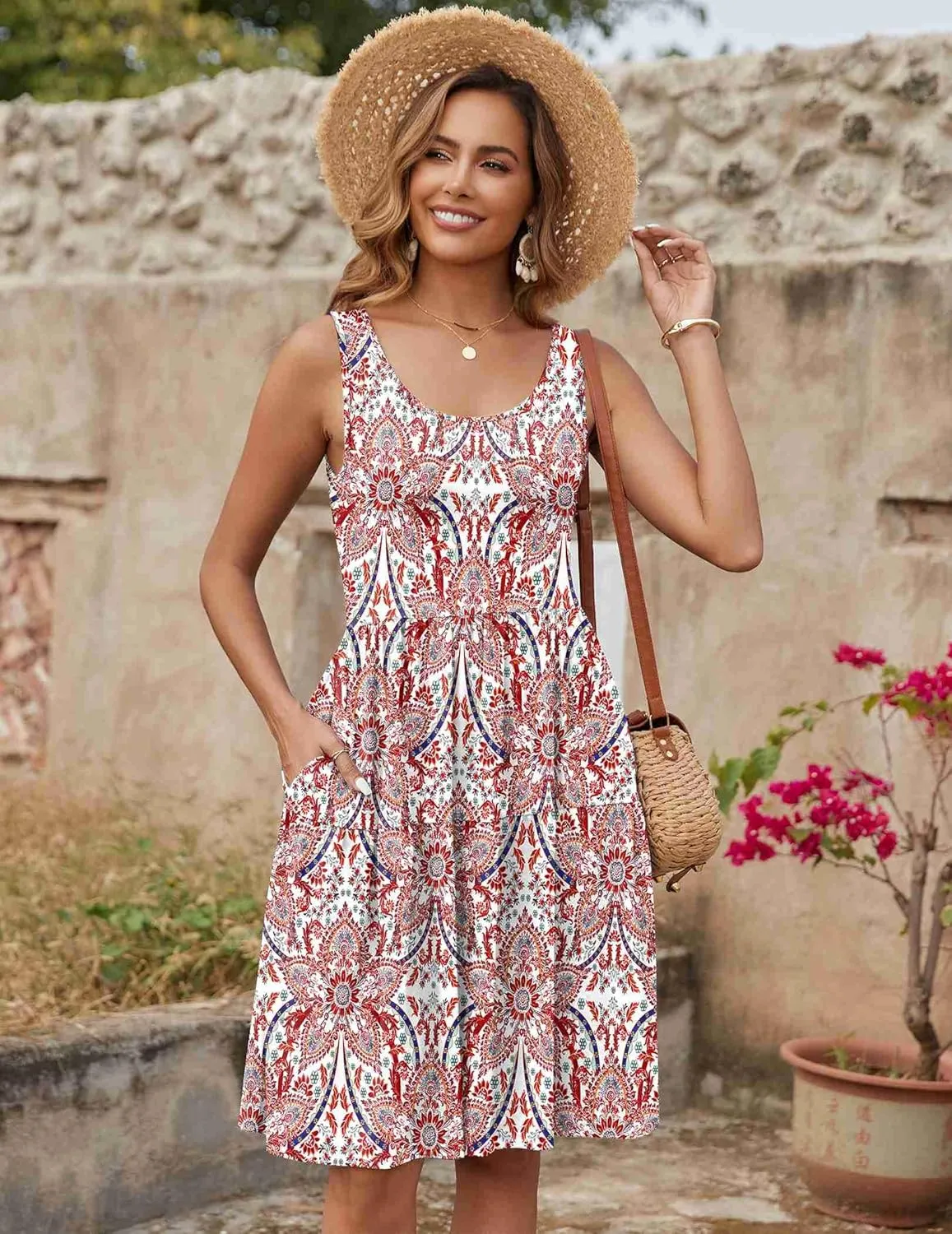 Zeagoo Womens Summer Sundress Boho Floral Casual Tank Dresses with Pockets Sleeveless Tiered Swing A Line Beach Dress