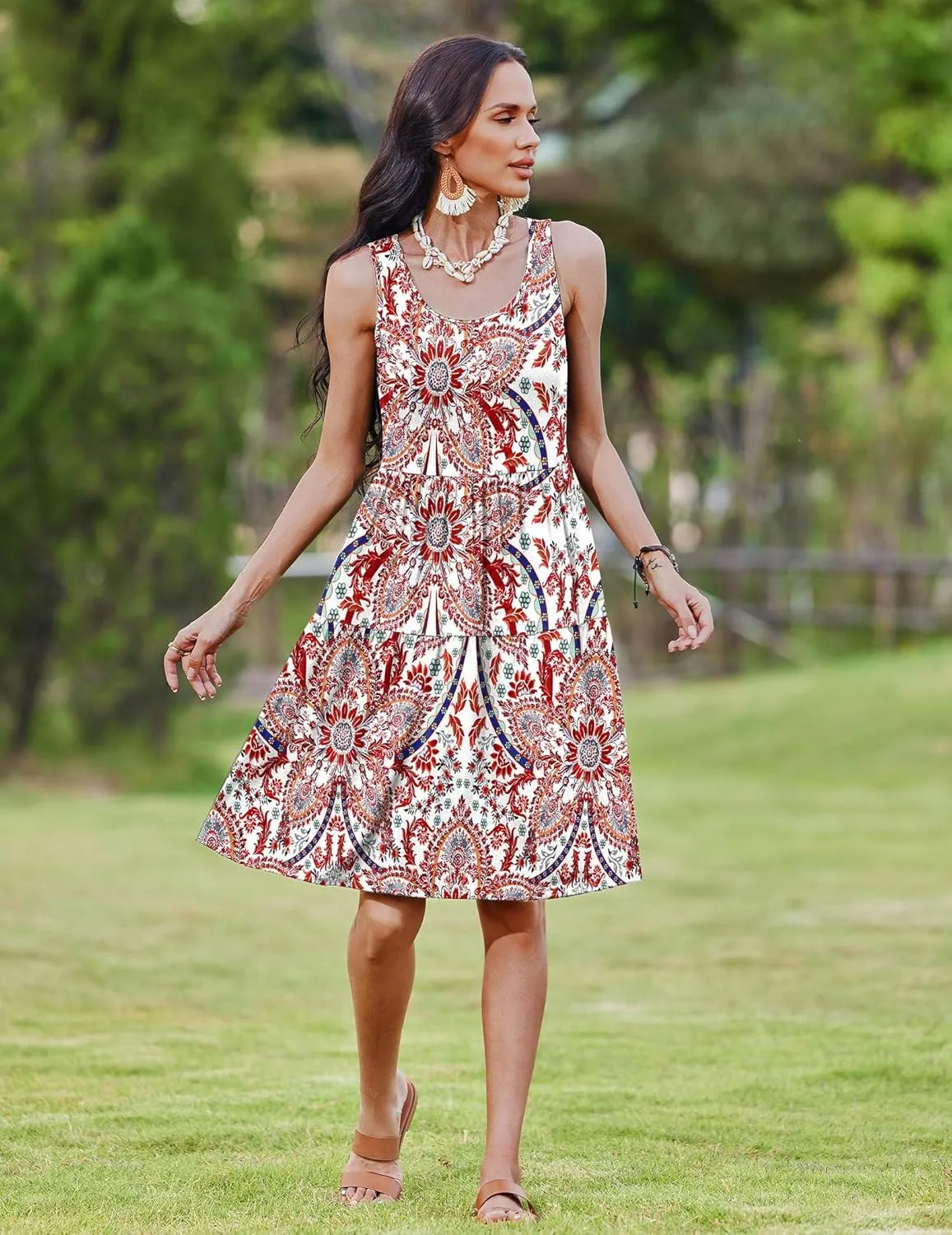 Zeagoo Womens Summer Sundress Boho Floral Casual Tank Dresses with Pockets Sleeveless Tiered Swing A Line Beach Dress